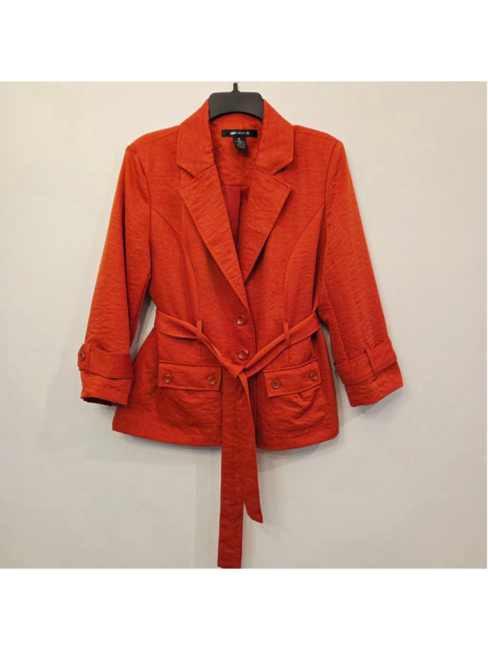 89th & Madison Rust Dark Orange Belted Waist 3-Button 3/4 Sleeve Jacket Size Med